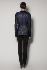 JIOVANNI BLAZER IN BLUE JACQUARD AND BLACK SATIN SHINE