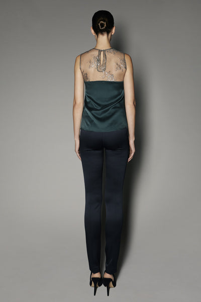 Eden Top in Pinegrove Washed Silk with French Lace