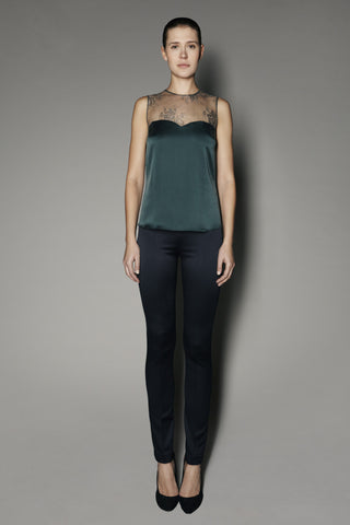 Eden Top in Pinegrove Washed Silk with French Lace