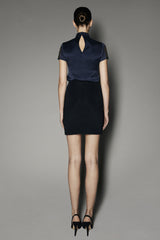 Amara Skirt in Black Matt Stretch with Crystal Embroidery