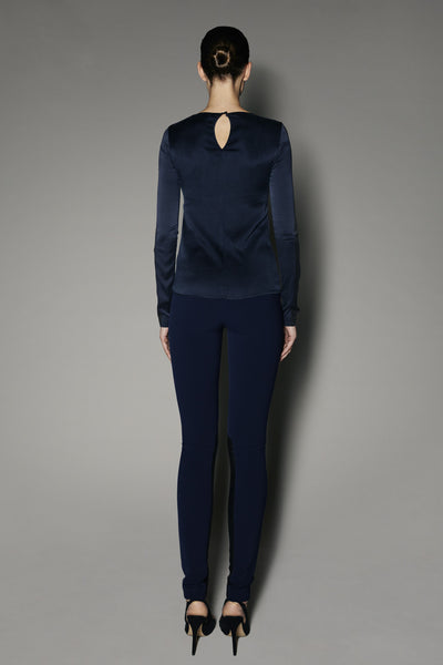 Petunia Long Sleeve Top in Navy Washed Silk