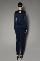 Petunia Long Sleeve Top in Navy Washed Silk