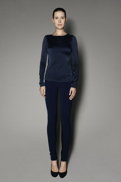 Petunia Long Sleeve Top in Navy Washed Silk