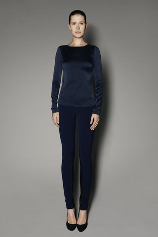Petunia Long Sleeve Top in Navy Washed Silk