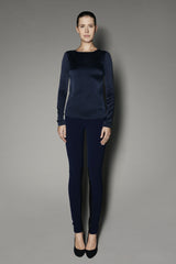 Petunia Long Sleeve Top in Navy Washed Silk